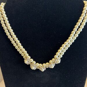Double Strand Pearl Necklace with Floral Details